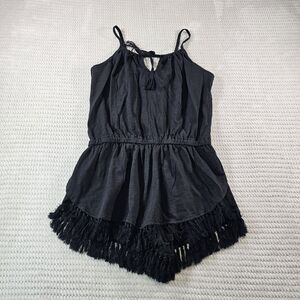 O'rageous Romper Womens Medium Black Fringe Shorts Jumpsuit Cover Up